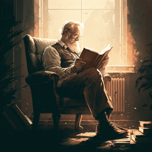 man reading bible by window