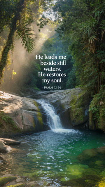 He Leads Me Beside Still Waters Psalm 23 2 3 Waterfall Phone Wallpaper V2 - Free Christian Wallpaper