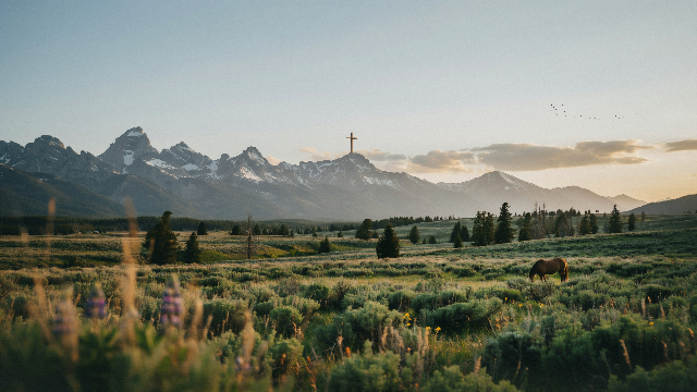 Christian Cross Grand Teton Meadow Sunset Wallpaper 2 - Free Christian Wallpaper