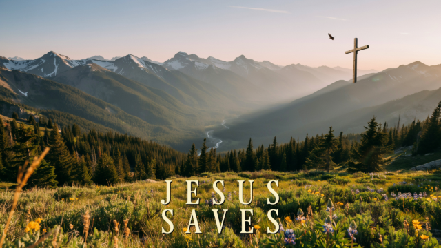 Jesus Saves Mountain Valley Golden Hour - Free Christian Wallpaper